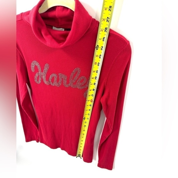 Harley Davidson Turtleneck Womens Medium Rhinestone Logo Ribbed Stretch Biker - Picture 6 of 7